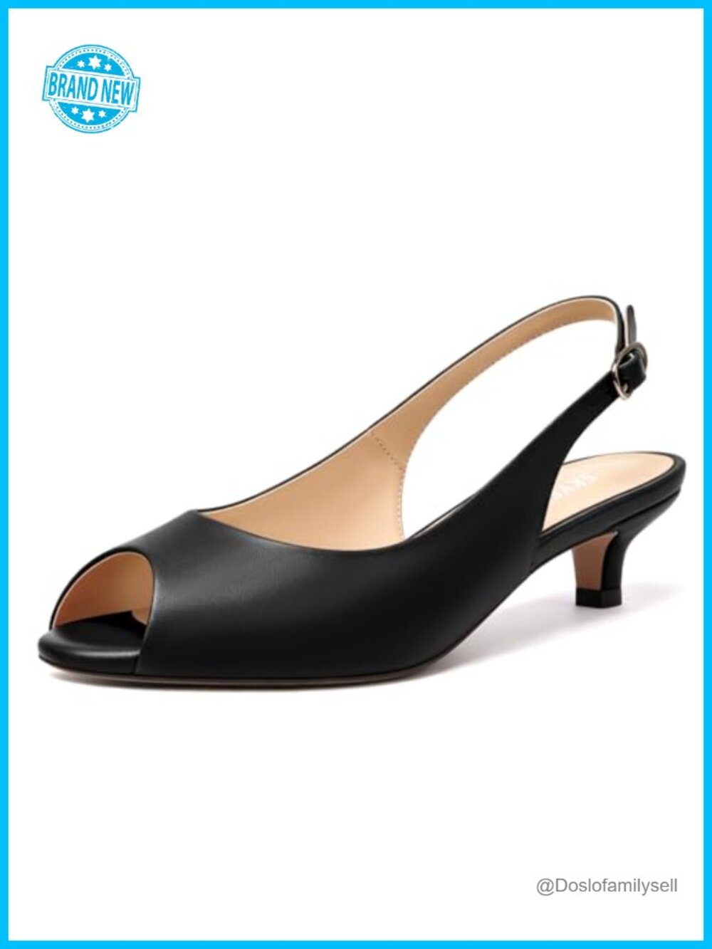 Peep Toe Slingback Kitten Heels Faux Leather Adjustable Buckle Women's Pumps